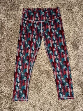 Fabletics Chevron-Pattern High-Waist Leggings in Teal, Red, Navy Size Xs